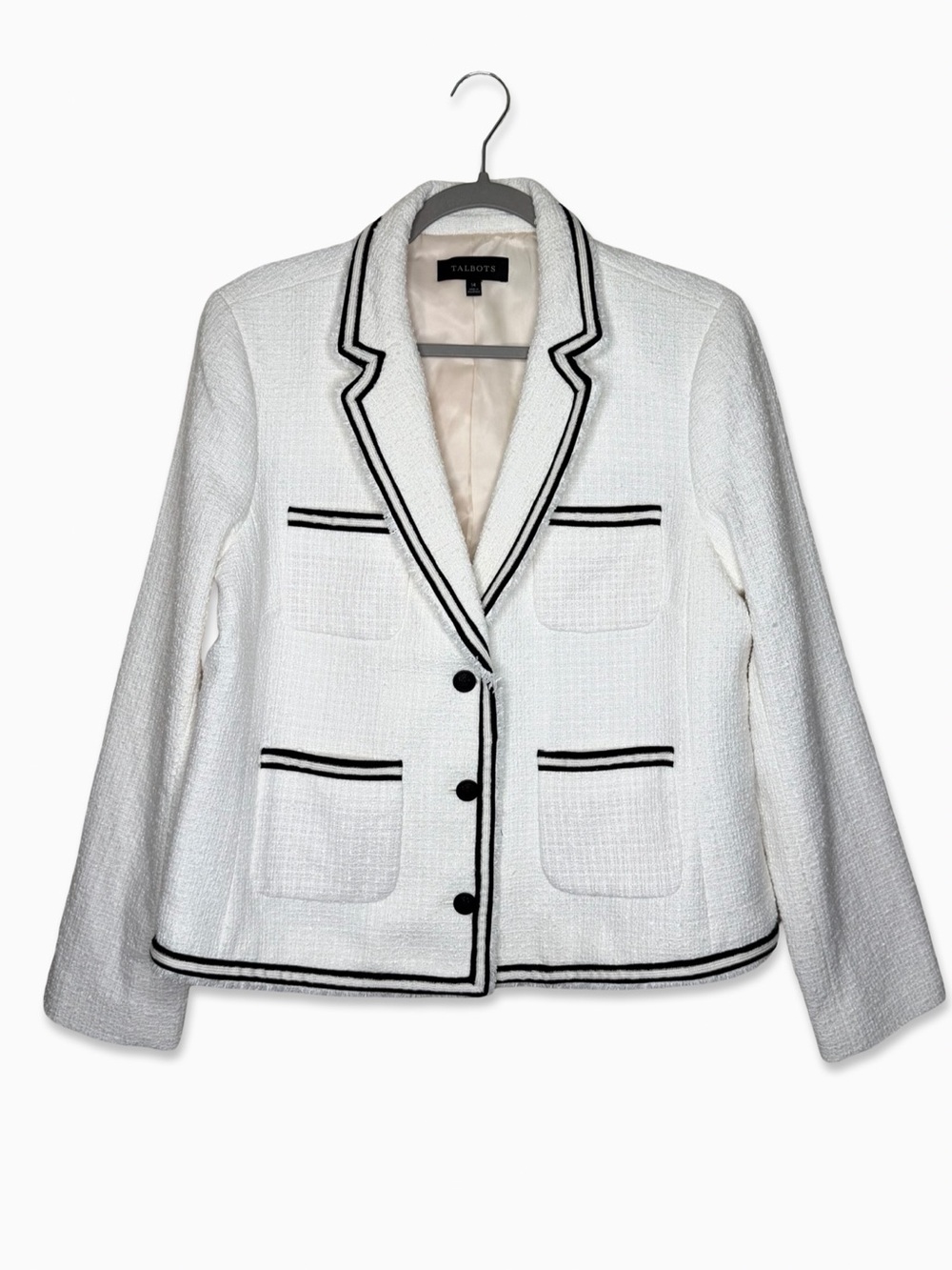 Talbots 14 White Blazer with Black Piped Trim